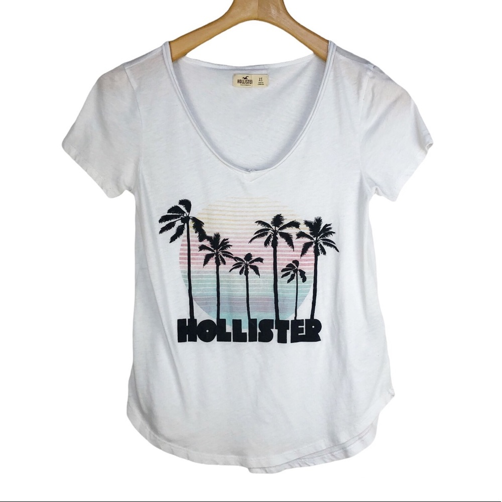 Hollister Short Sleeve Graphic Y2K Shirt Palm Trees White Size XS